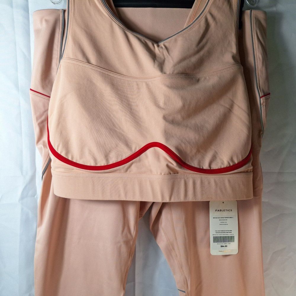 FABLETICS Sports Bra & Leggings 2pc (SET) Womens PLUS Sz 4X Peach Red Gray Trim